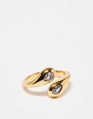 Z adjustable sparkle cross over ring in gold plated