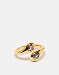 [Accessorize] Accessorize Z adjustable sparkle cross over ring in gold plated No Size GOLD