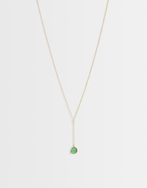 Accessorize Z aventurine lariat chain necklace in 14k gold plated - view 1