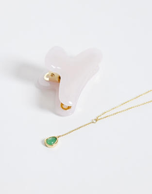 Accessorize Z aventurine lariat chain necklace in 14k gold plated