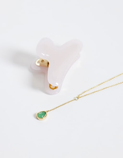 Accessorize Z aventurine lariat chain necklace in 14k gold plated