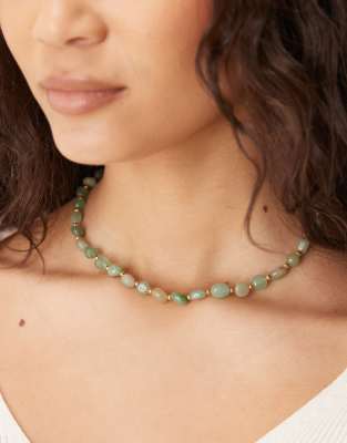 Accessorize Z Aventurine Pebble Necklace In Green