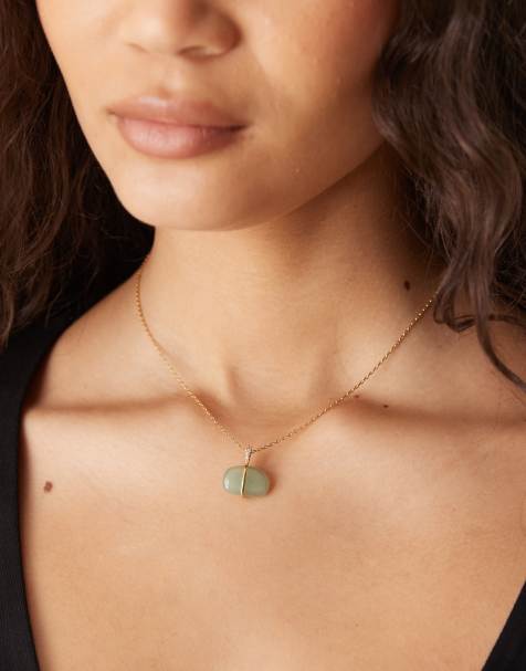 Accessorize Z aventurine pebble pendant necklace in 14k gold plated - view 1