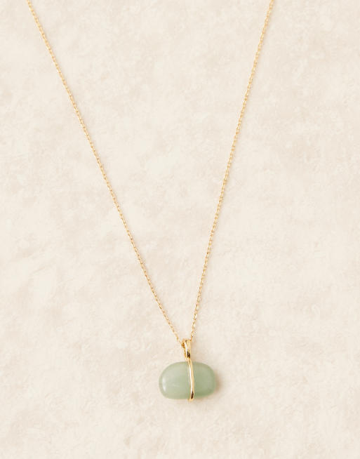 Accessorize Z aventurine pebble pendant necklace in 14k gold