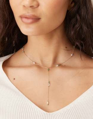 Accessorize Z Aventurine Y-lariat Necklace In Gold