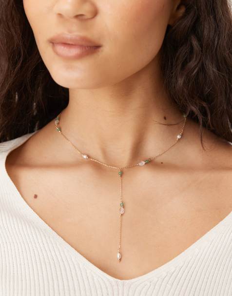 Accessorize Z aventurine y-lariat necklace in 14k gold plated - view 1