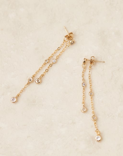 Accessorize - Z - Boucles d'oreilles pendantes à strass en plaqué or 14 carats, 2 de 3