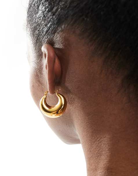 Accessorize - Z - Chunky flade hoop-øreringe med 14 k guldbelægning - view 1