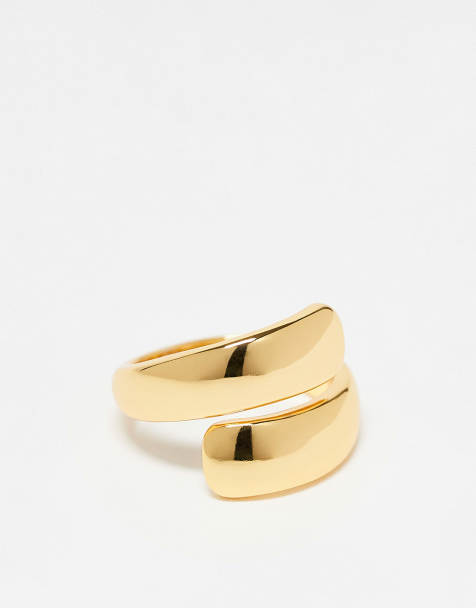 Accessorize Z chunky flat cross over ring in gold - view 1