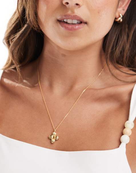 Accessorize - Z - Chunky halskæde med ensfarvet kløvervedhæng og 14 k guldbelægning - view 1