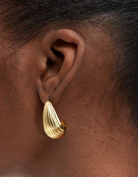 Accessorize - Z - Chunky hoop-øreringe med rilledesign og guldbelægning i rustfrit stål - view 1