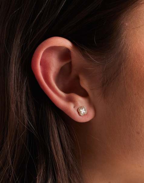 Accessorize Z clover studs earrings in 14k gold plated - view 1