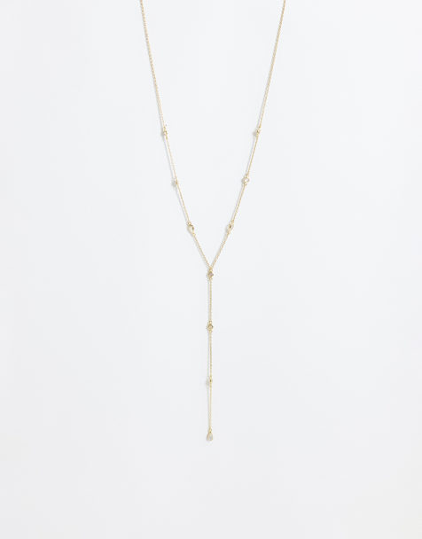 Accessorize Z - Collar de cadena estilo reata chapado en oro de 14 quilates con brillante - view 1