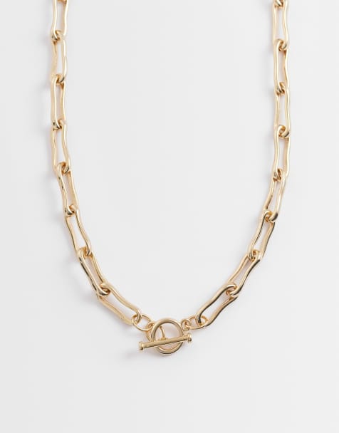 Accessorize – Z Collection – 14karat guldpläterat halsband med smält länk och T-stav - view 1