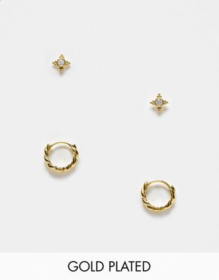 Accessorize Z collection 2 pack gold plated sparkle stud & hoop set in gold
