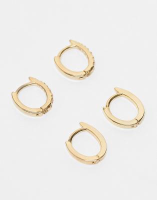 Accessorize Accessorize Z Collection 2 pack small pave hoops in gold plated