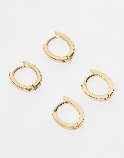 Accessorize – Z Collection – 2er-Pack kleine, vergoldete Creolen mit Pavé-Fassung - view 1