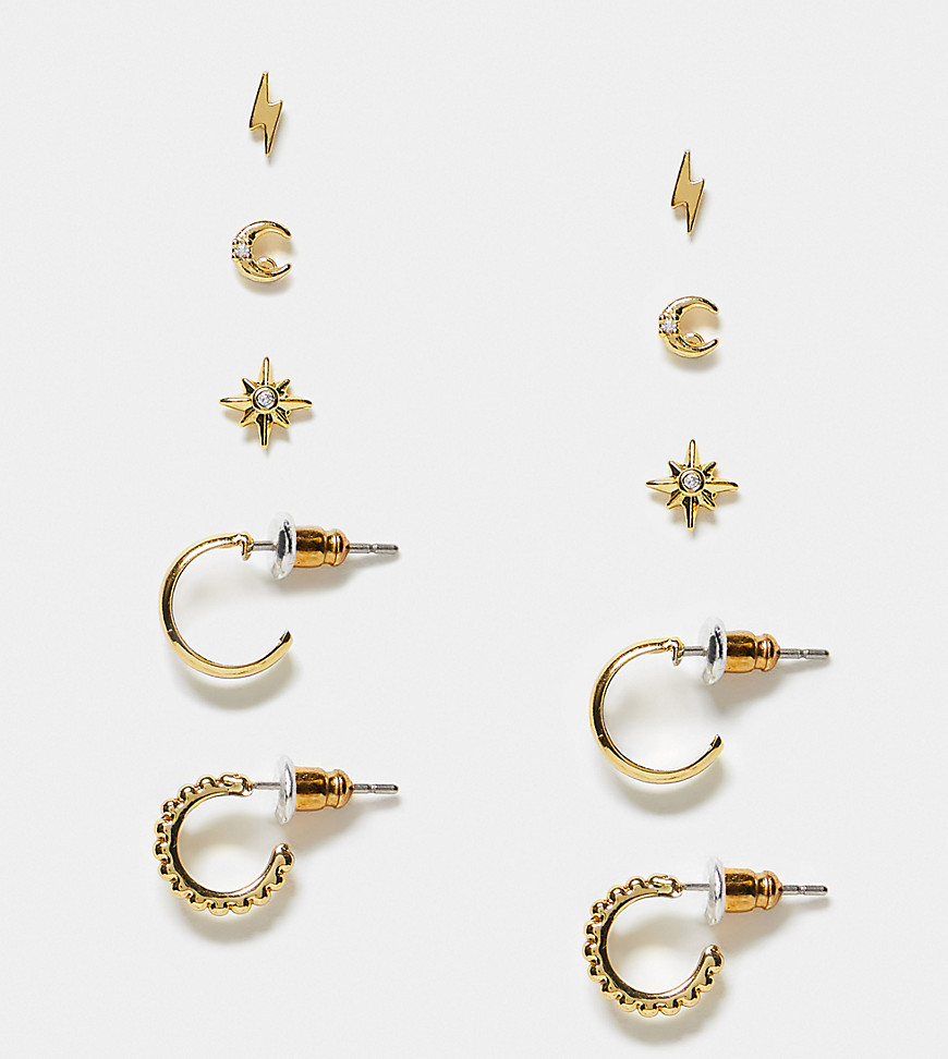 Accessorize Z collection 5 pack stud and hoop earrings in gold plated