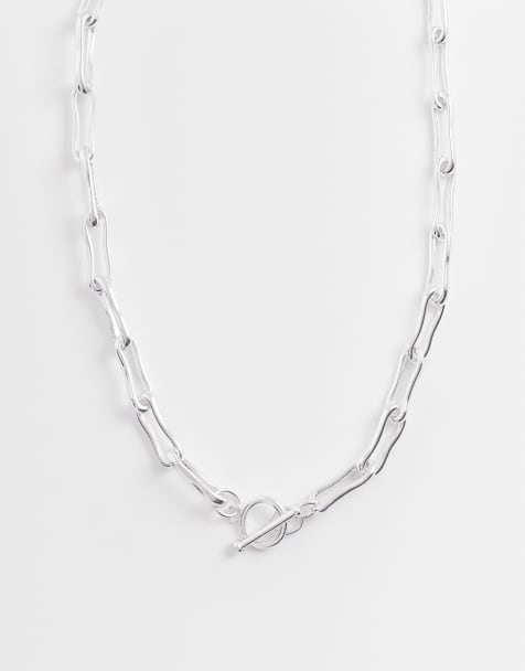 Accessorize – Z Collection – Halsband med sterlingsilverplätering, smälta länkar och T-stav - view 1