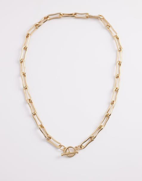 Accessorize Z collection molten link T-bar necklace in 14ct gold plated - view 1