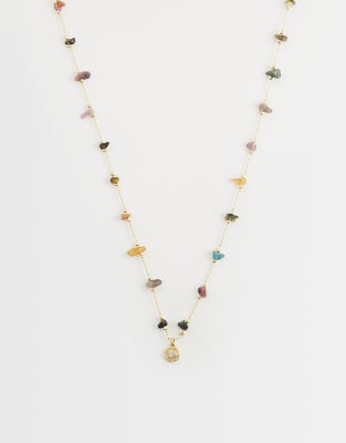 Accessorize Z Collection Multi Stationed Stone Necklace In Gold