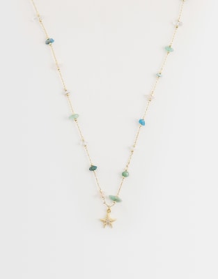 Accessorize Z Collection Pink And Green Stationed Starfish Necklace In Gold
