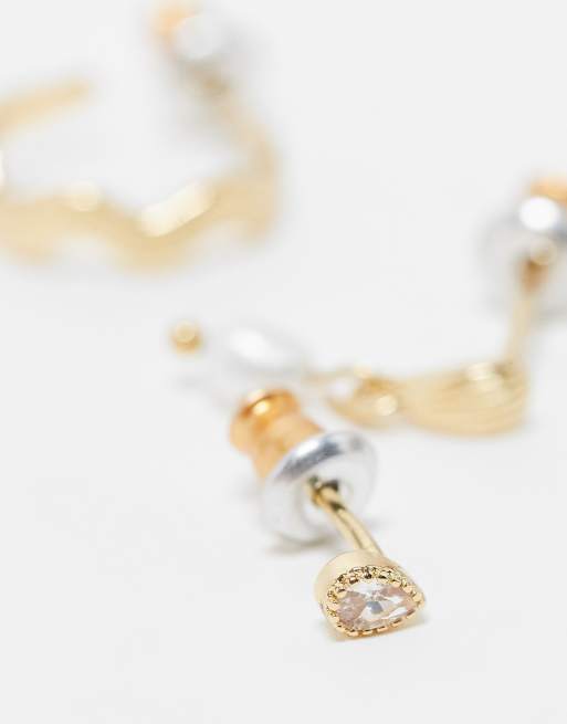 Accessorize - Z Collection - Set van 3 paar vergulde oorbellen met parel en golvende oorringen, 3 van 3