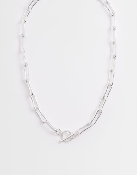 Accessorize Z Collection sterling sliver-plated molten link T-bar necklace - view 1