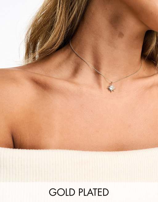 Accessorize – Z Collection – Vergoldete Halskette in Gold mit Opal-Anhänger im Sternexplosion-Design