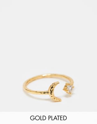 Accessorize - Z Collection - Vergoldeter, verstellbarer Ring mit Mond-und-Stern-Design-Goldfarben