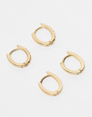 Accessorize – Z Collection – Zestaw 2 par małych pozłacanych kolczyków kół z kryształkami - view 1