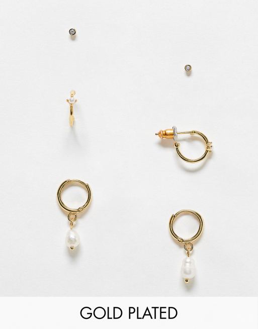 Accessorize – Z Collection – Zestaw 3 par pozłacanych kolczyków (kółek i wkrętek) w kolorze złotym