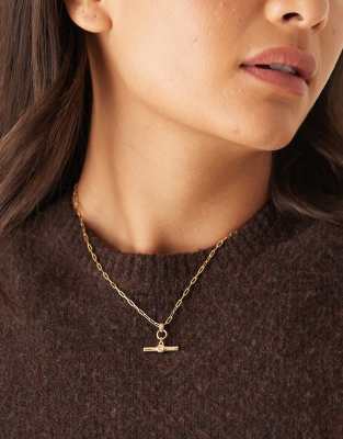 Accessorize - Z - Collier en plaqué or 14 carats à pendentif barre en T-Doré