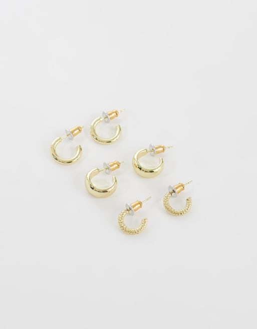 Accessorize - Z - Confezione da 3 paia di orecchini a cerchio spessi placcati in oro 14 kt, 3 di 4
