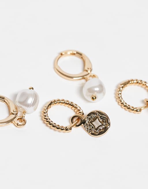 Accessorize – Z – Creolen mit Münz- und Perlenanhängern mit 14-Karat-Vergoldung, 2er-Set, 2 von 3
