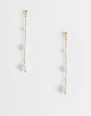 Accessorize Z faux pearl chain drop earrings in 14k gold plated