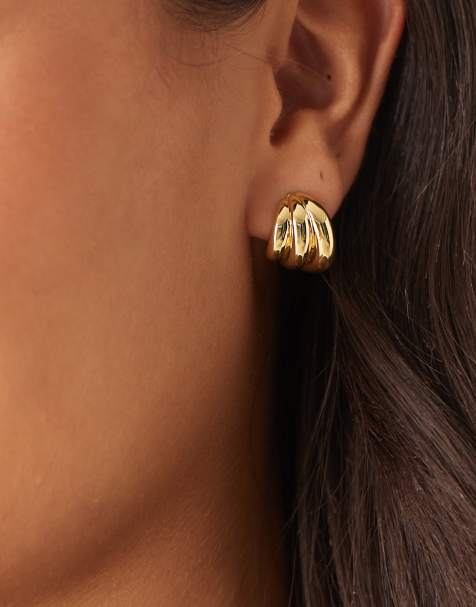 Accessorize - Z - Geribbelde oorknopjes in 14k goud verguld - view 1