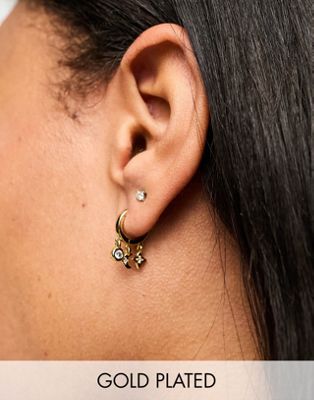 Accessorize Z gold plated celestial charm hoop earrings - ASOS Price Checker
