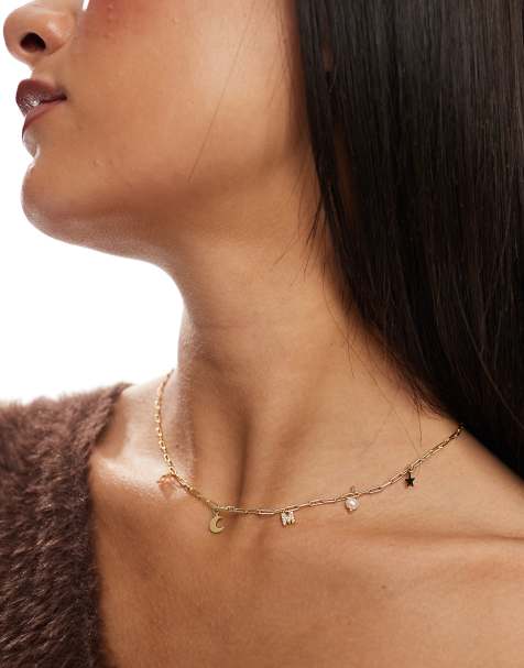 Accessorize Z gold plated celestial M inital charm necklace in gold - view 1