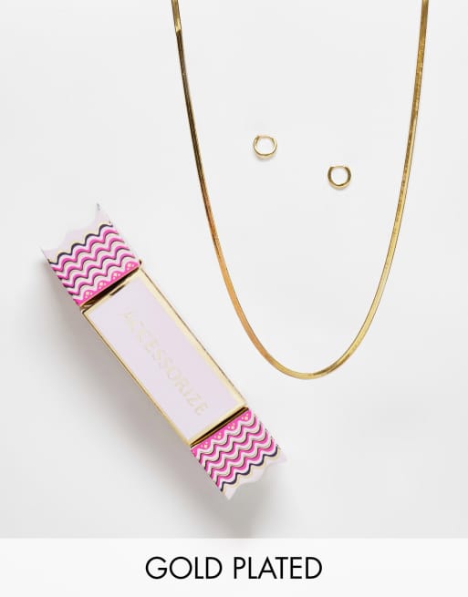 Accessorize Z gold plated omega chain and hoops gift cracker set in gold