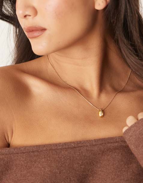 Accessorize Z gold plated sparkle teardrop pendant necklace in gold - view 1