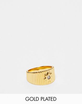 Accessorize Z gold plated star corregated ring in gold