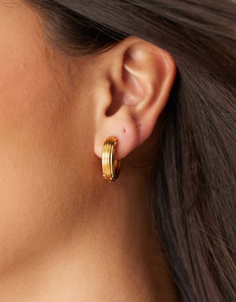 Accessorize – Z – Guldfärgade, grova creoler med spårad design - view 1