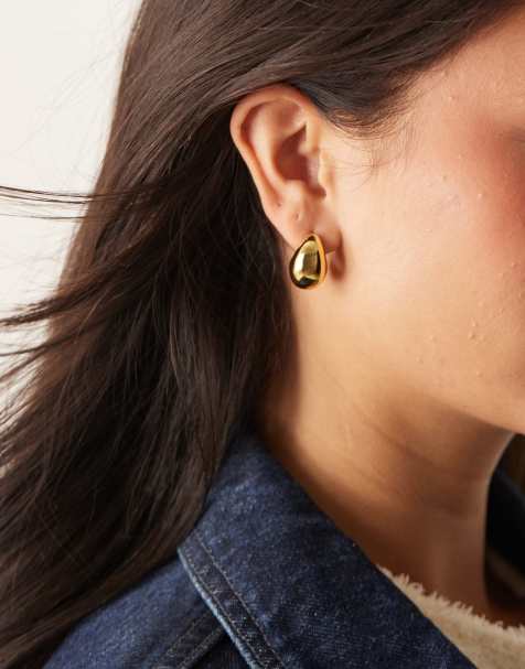 Accessorize – Z – Guldpläterade, grova, droppformade örhängen - view 1