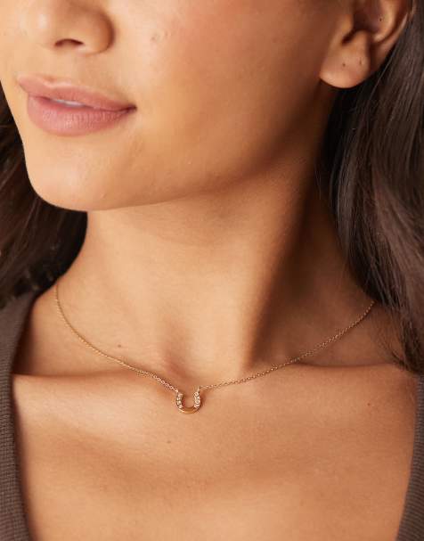 Accessorize Z horseshoe pendant necklace in 14kt gold plated - view 1