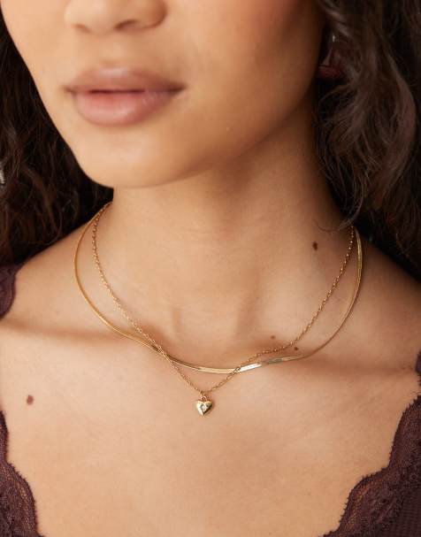 Accessorize – Z – Mehrreihige Halskette mit 14-Karat-Vergoldung und Herzanhänger - view 1