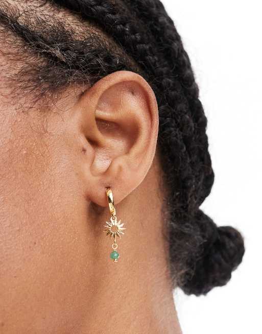 【wingbling】14k shirring drop daily earrings ジョスミン着用 14K Yellow Gold Huggies with Spike Drop @ $465. Shop