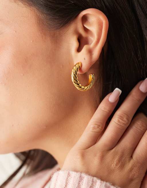 Accessorize - Z - Orecchini a cerchio vintage placcati oro spessi con design attorcigliato
