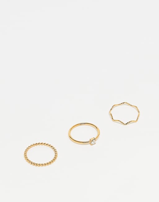 Accessorize - Z - Pakke med 3 tynde ringe med guldbelægning i rustfrit stål