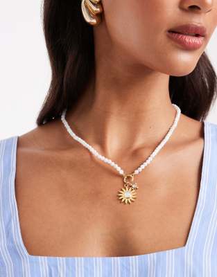 Accessorize - Z - Perlenkette mit 14-karätig vergoldetem Sonnenanhänger-Goldfarben